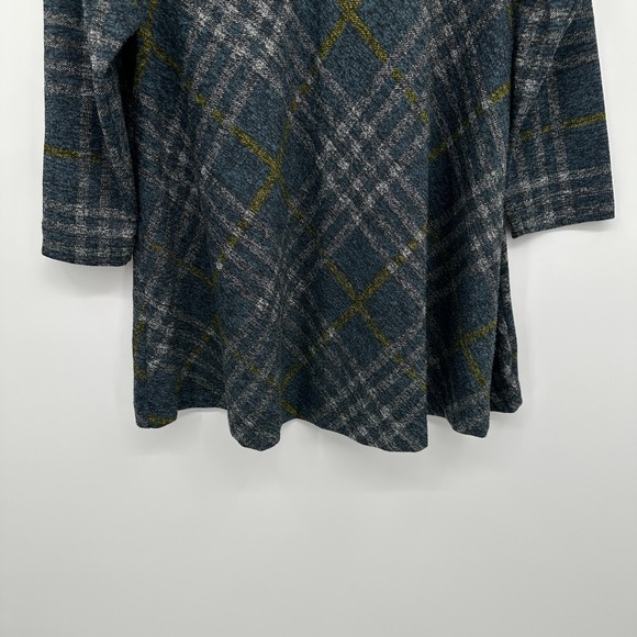 John Mark Sweater Top Shirt Size XL Stretch Knit Cowl Neck 3/4 Sleeve Plaid Boho - Picture 4 of 12